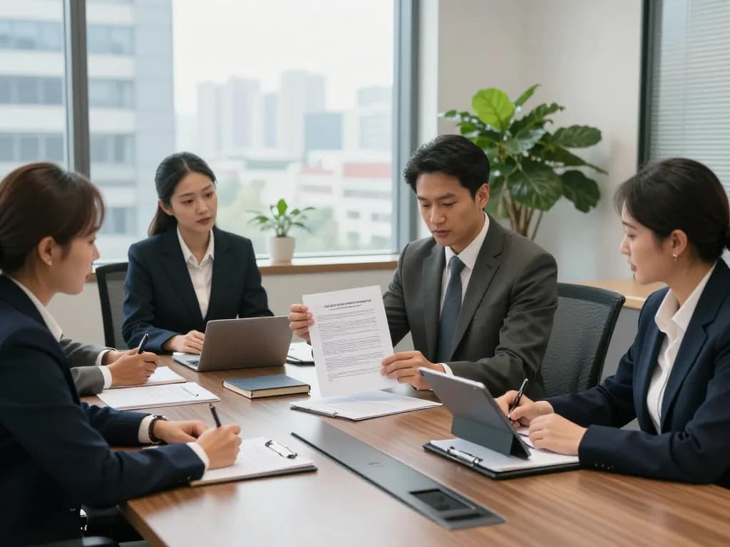 Attorneys in America collaborating in a sleek office environment, showcasing teamwork and professionalism.