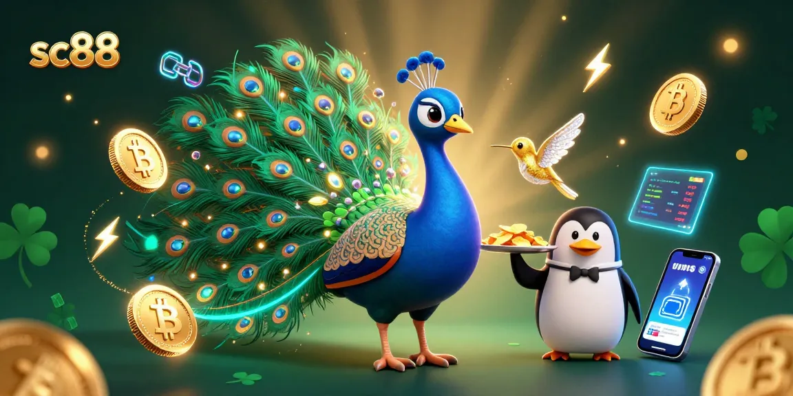 Bet on sc88 with vibrant casino characters showcasing crypto gambling elements and golden chips.