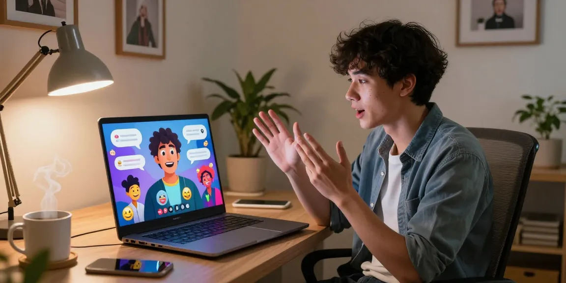 Dynamic user engaging in character AI NSFW chat on laptop in cozy home office.