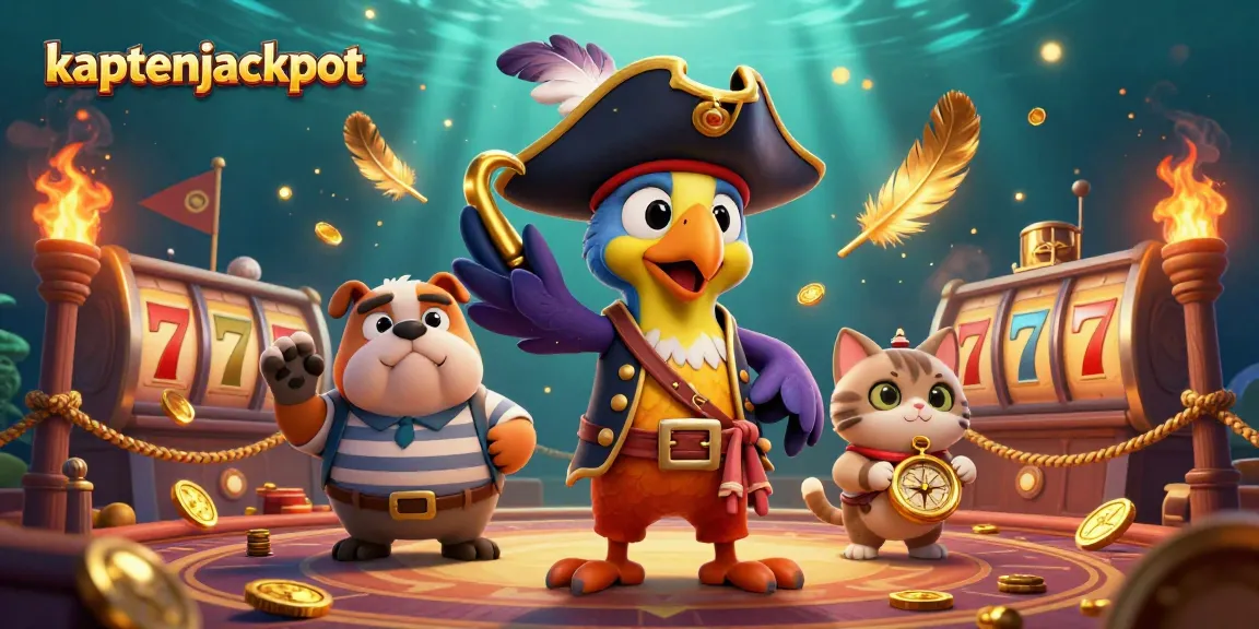 Experience the thrill of kaptenjackpot with vibrant characters amidst dynamic casino elements and captivating effects.