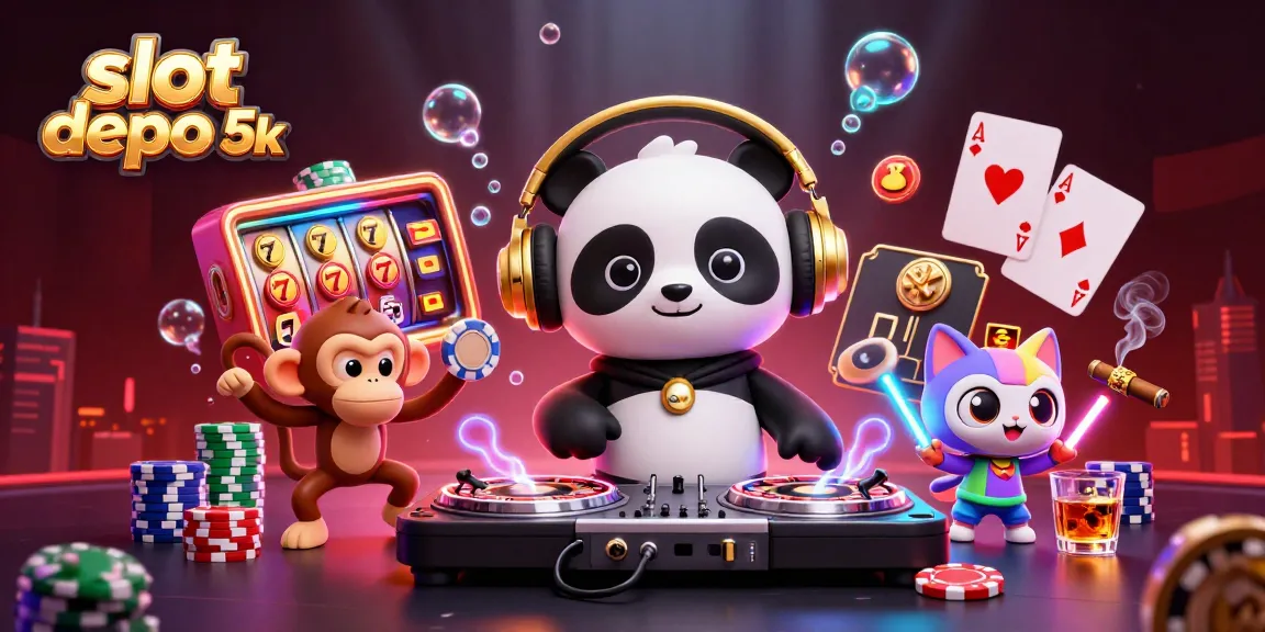 Stream exciting wins with slot depo 5k, featuring vibrant characters and dynamic casino elements.