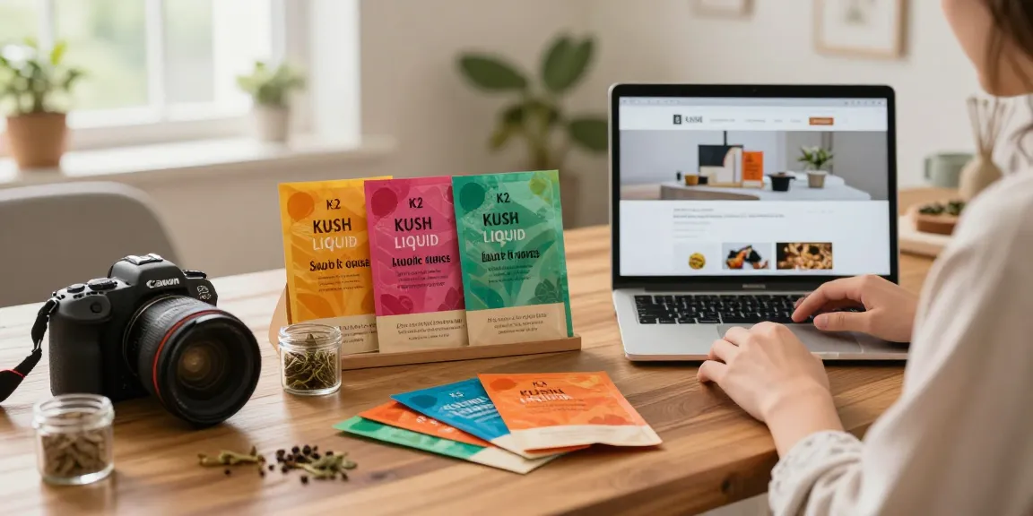 Buy Kush Liquid Incense on Paper displayed attractively in a cozy shopping environment with warm lighting.
