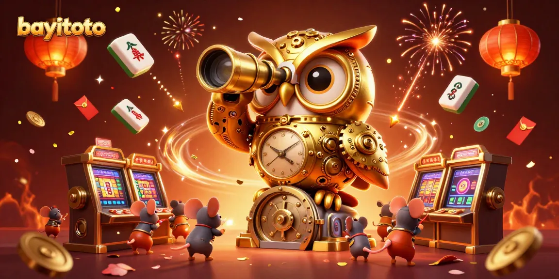 Experience the excitement of bayitoto with a vibrant casino illustration featuring a magical owl and playful mice.