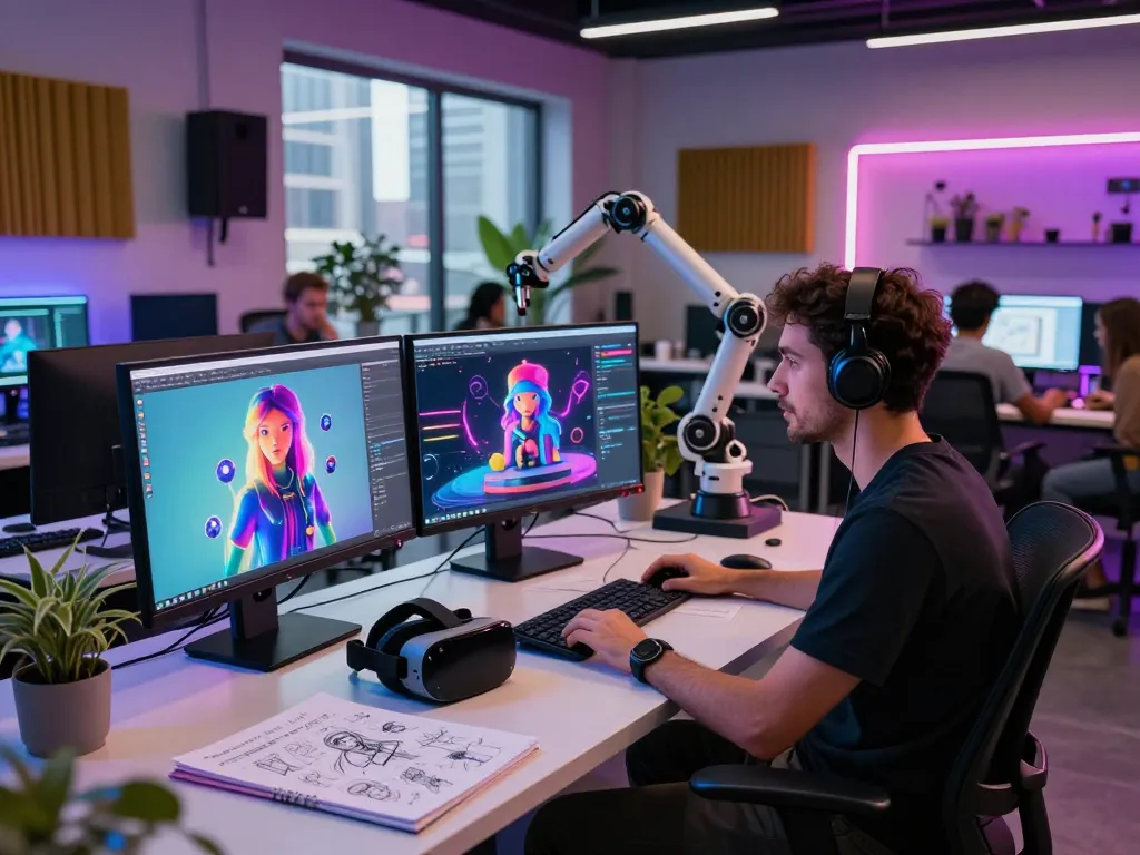 Creative workspace exploring nsfw ai generating vibrant images with advanced tech.