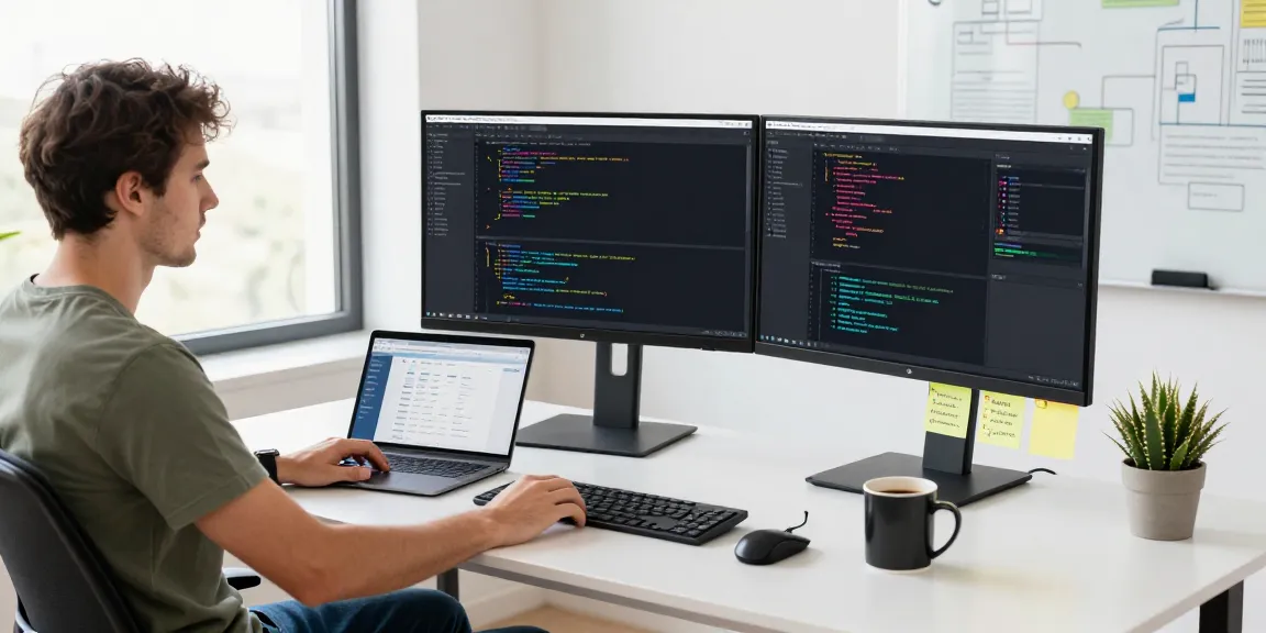 Dynamic developer workspace illustrating the open claw skill concept with coding and AI interfaces.