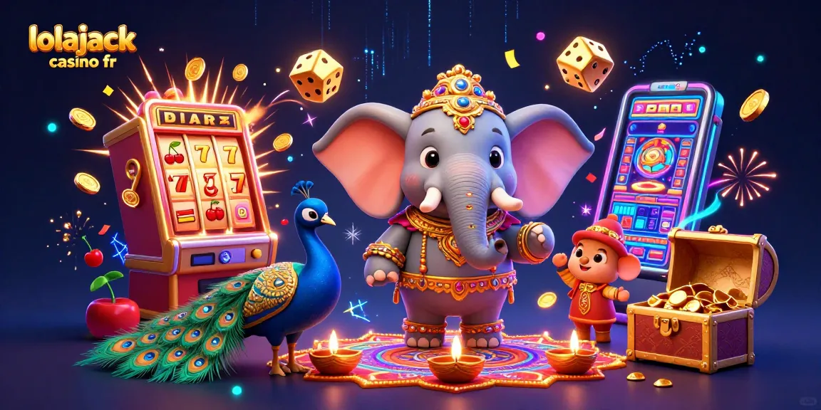 Experience the thrill at lolajack casino fr with vibrant 3D visuals of slots, elephants, and jackpots.