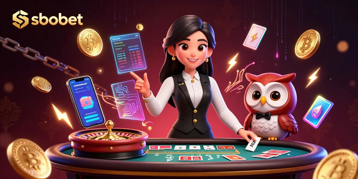 Experience sbobet betting fun with an immersive casino scene featuring a dealer and vibrant elements.