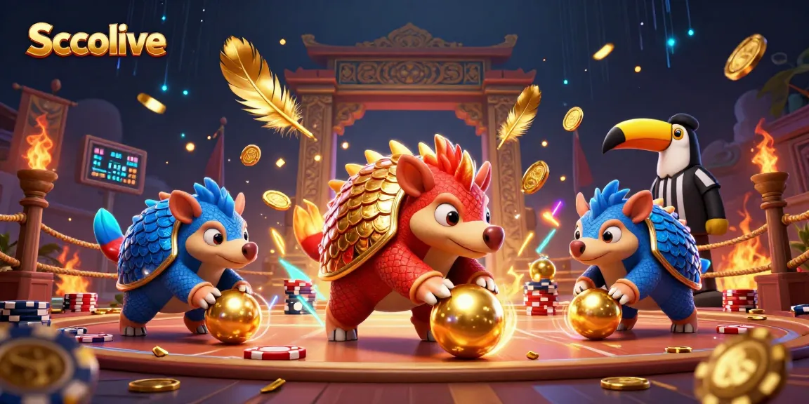 Socolive features dynamic pangolins rolling into golden balls in a vibrant online betting arena.