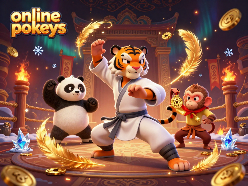 Play online pokies with vibrant 3D illustration featuring characters and casino elements.