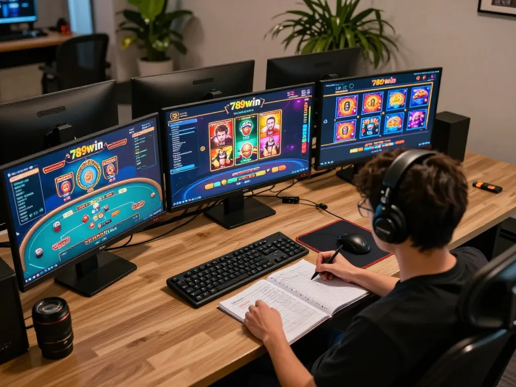 Engaging online gaming setup showcasing 789win games with a player focused on bankroll management