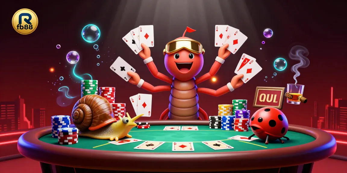Engage in thrilling poker at fb88 with a lively scene of a millipede dealer and rich game elements.