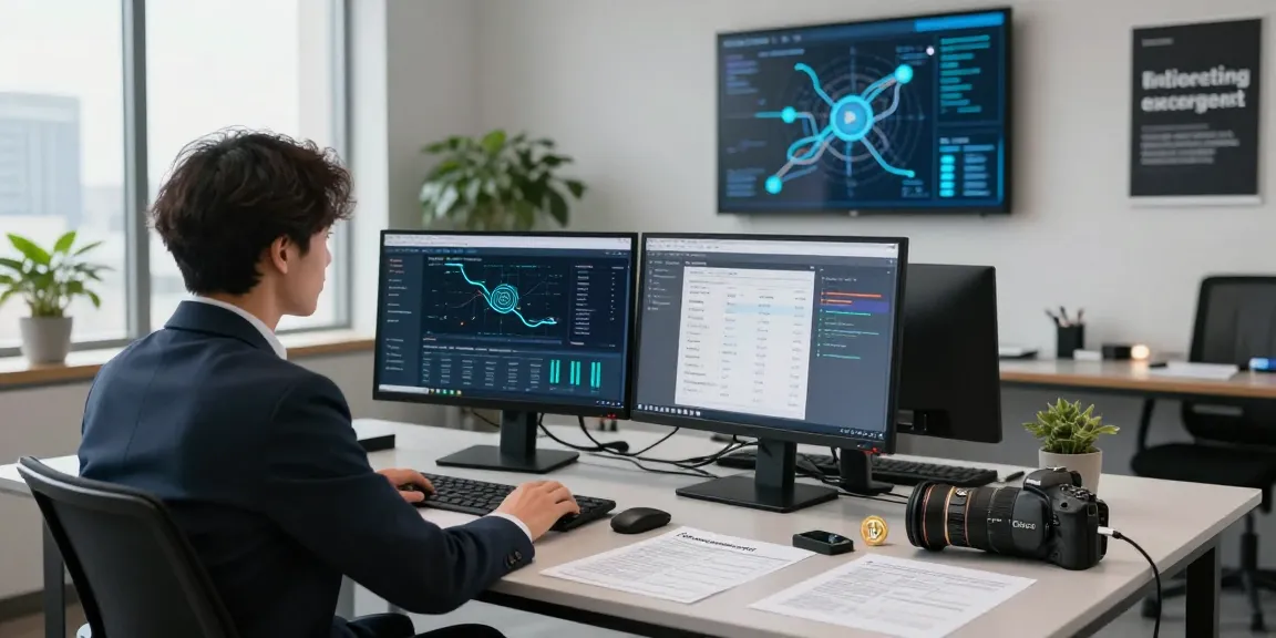 Recover stolen cryptocurrency with a professional analyzing blockchain data and recovery tools in a modern office.