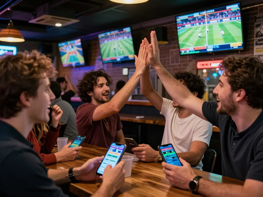 Experience the thrill of sports betting at vaobet with friends cheering and using betting apps