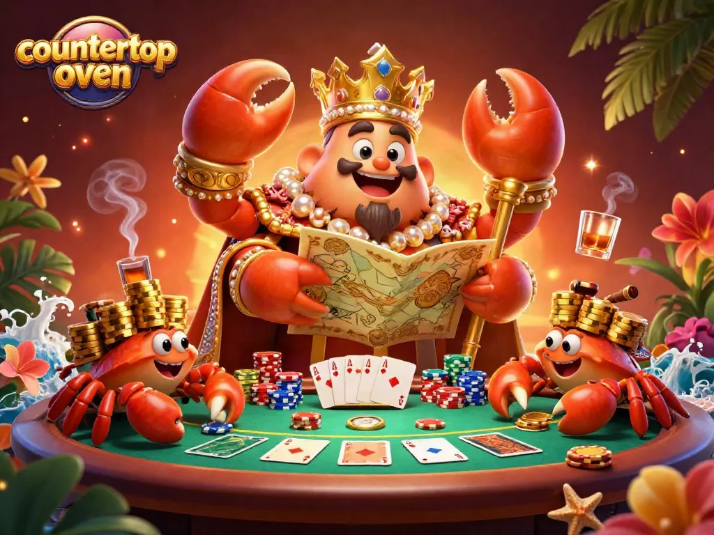 Play exciting games with the countertop oven as the golden crab emperor oversees the action at the casino table.