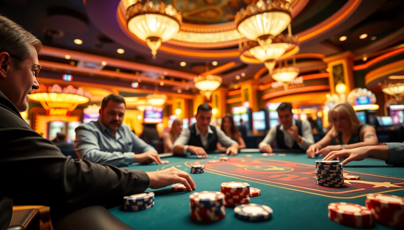 Vegas hero triumphantly winning at the poker table amidst a lively casino backdrop.