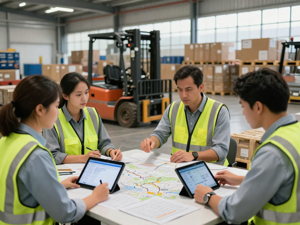 Lagerlogistik Dortmund – Team bei der Planung internationaler Transporte in einem modernen Lagerhaus.
