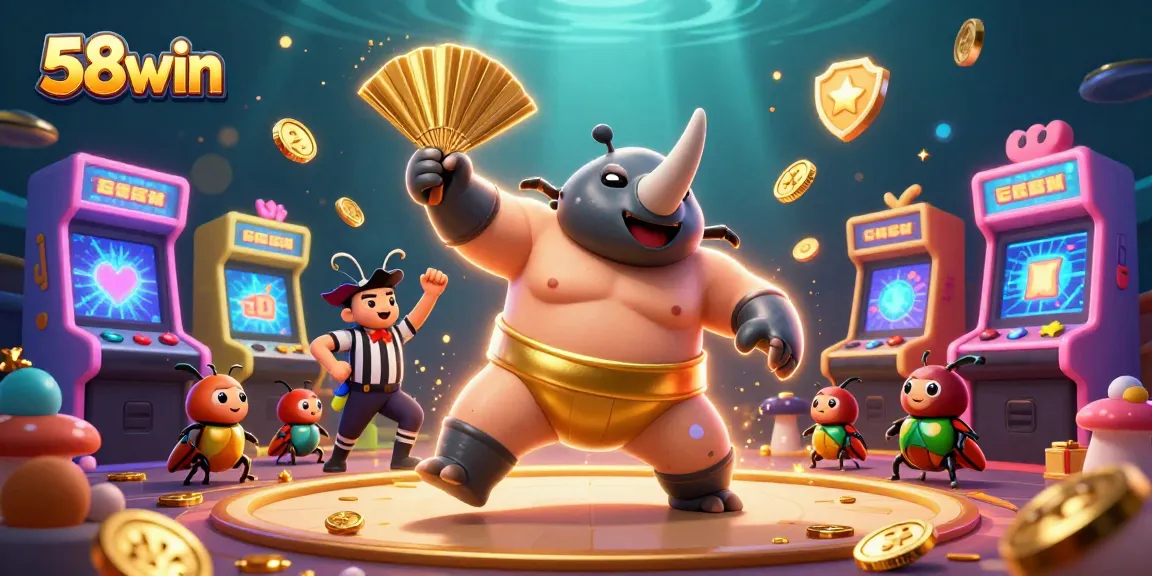 Experience the excitement of 58win with a vibrant 3D casino scene filled with game action.