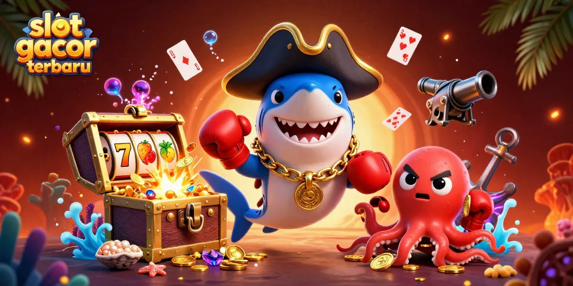 Engage in thrilling spins with this vibrant slot gacor terbaru illustration featuring playful sea characters and dynamic casino elements.