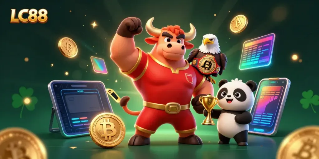 Experience exciting LC88 gaming action with unique characters and rich background elements in a vibrant scene