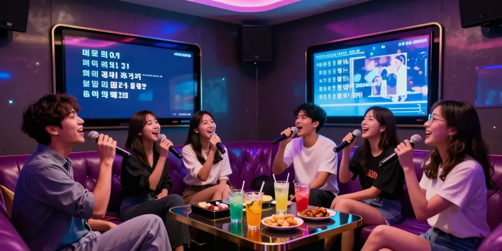 강남 달토에서 친구들과 함께 노래를 부르는 즐거운 분위기