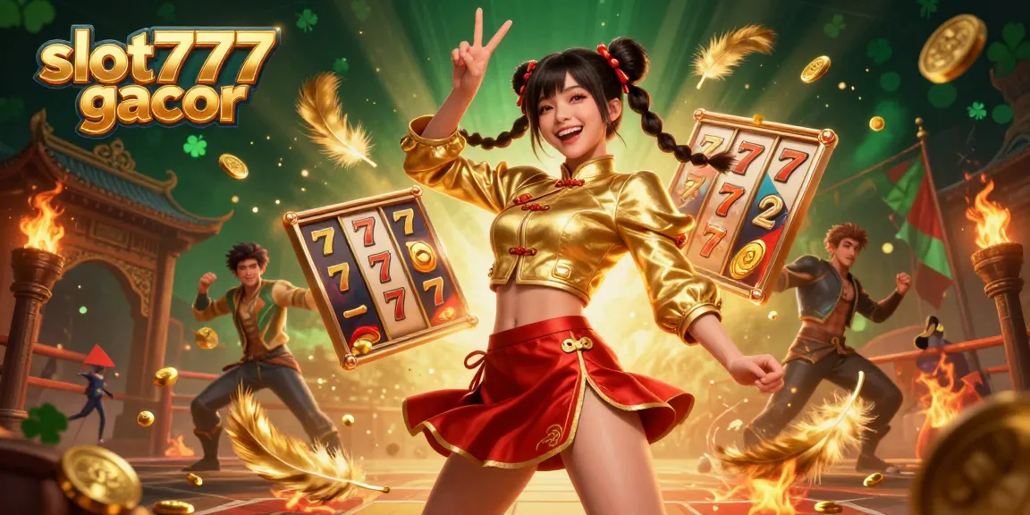 Engage with slot777 gacor through an immersive 3D casino illustration featuring vibrant reels and dynamic elements.