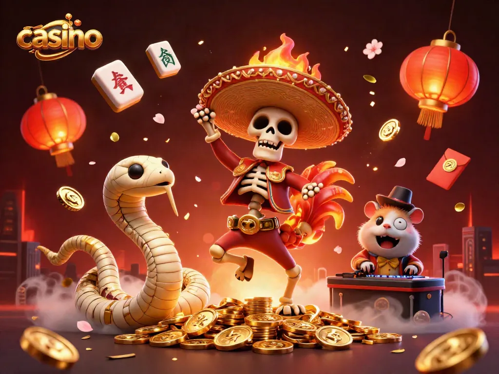 Experience excitement at the casino with animated characters celebrating on golden coins.