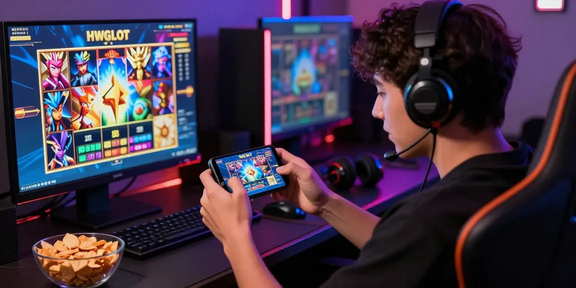 Player utilizing deposit pulsa tanpa potongan on smartphone in vibrant gaming setup, surrounded by snacks and colorful graphics.