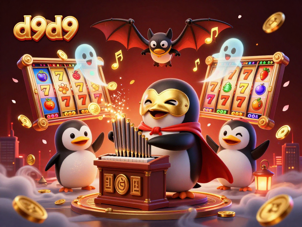 Maglaro ng d9d9 habang ang penguin ay naglalaro sa pipe organ na naglalabas ng ginto.
