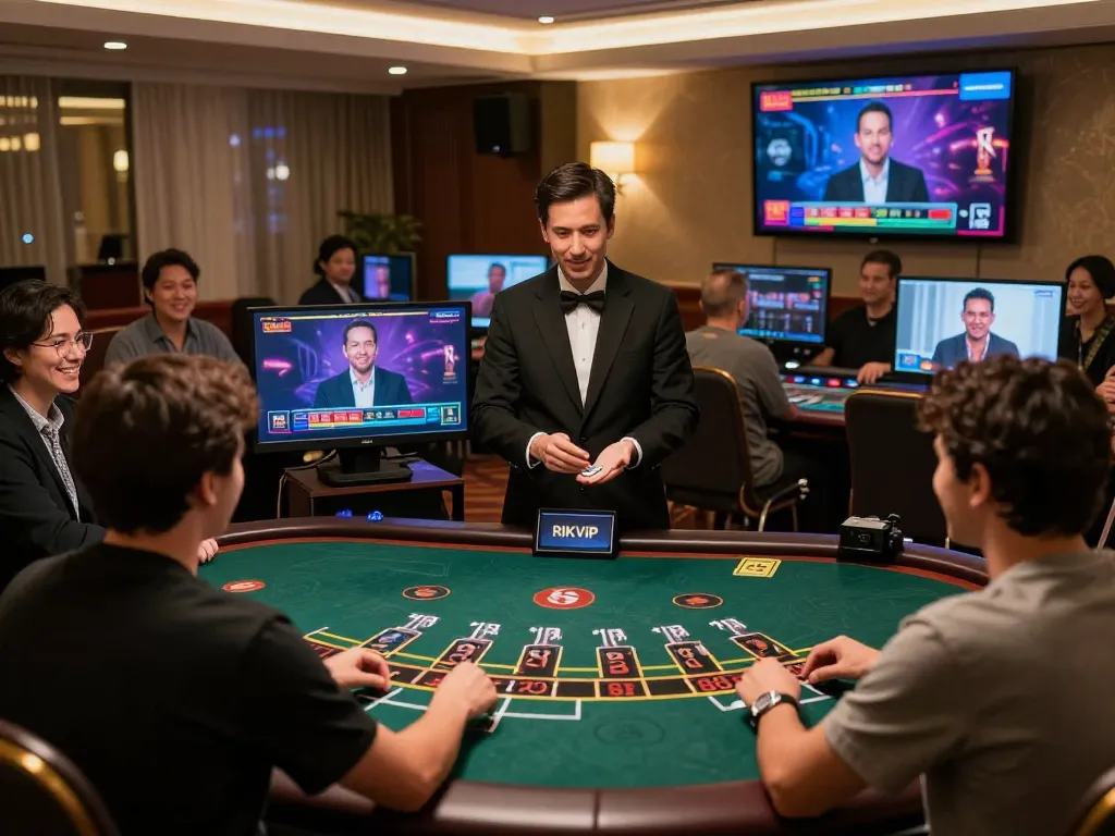 Players engaging in live dealer games at RIKVIP online casino, showcasing a vibrant virtual gambling experience.