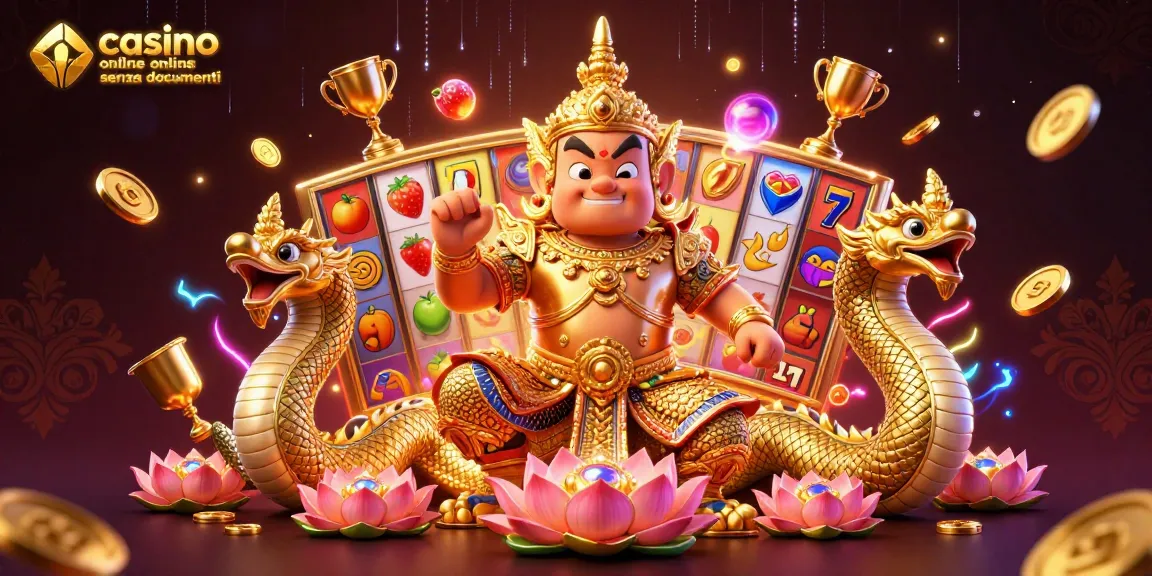 Vivi l'esperienza dei casino online senza documenti con slot animate vivaci e monete d'oro che volano in una scena emozionante.