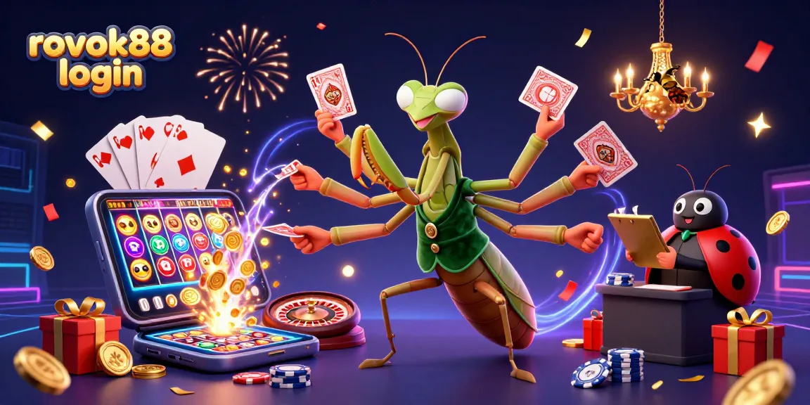 Experience the excitement of rokok88 login with a vibrant 3D casino scene featuring characters playing cards and celebrating.