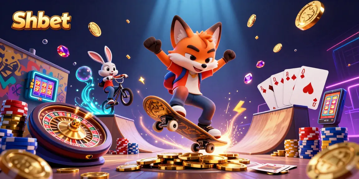 Shbet players enjoy a thrilling casino experience with a vibrant 3D cartoon scene filled with dynamic games.