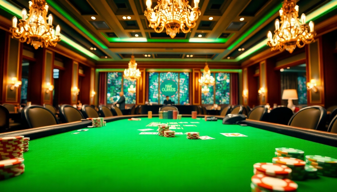 Permainan kasino QQWIN4D dengan meja poker dan keripik yang berwarna-warni.