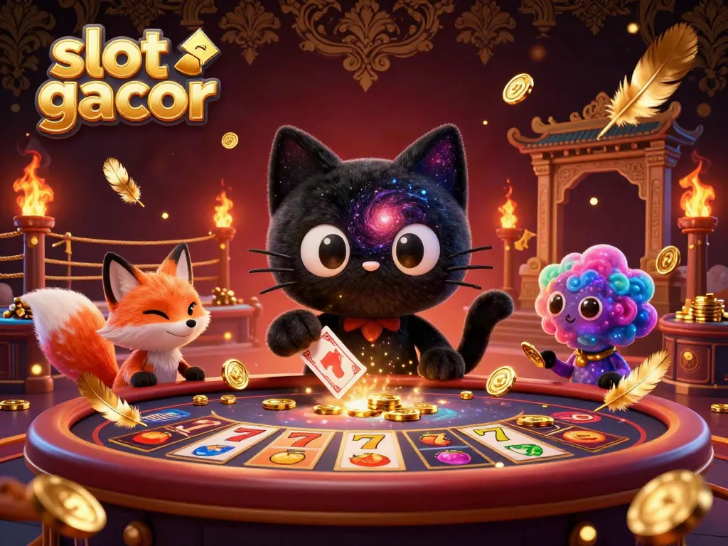 Engage in thrilling gameplay with slot gacor visuals featuring a cosmic table, unique characters, and vibrant casino elements.