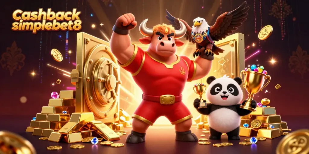 Experience cashback simplebet8 with vibrant characters and dazzling casino elements in this engaging illustration.