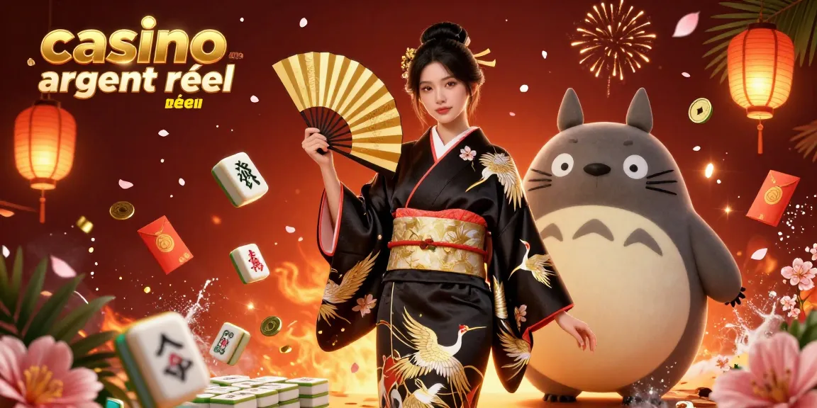 Participez à des jeux passionnants au casino en ligne argent réel avec une illustration 3D vibrante mettant en avant des éléments traditionnels asiatiques.