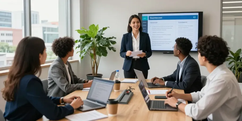 Suriname recruitment process with HR manager interviewing diverse candidates in a modern office.