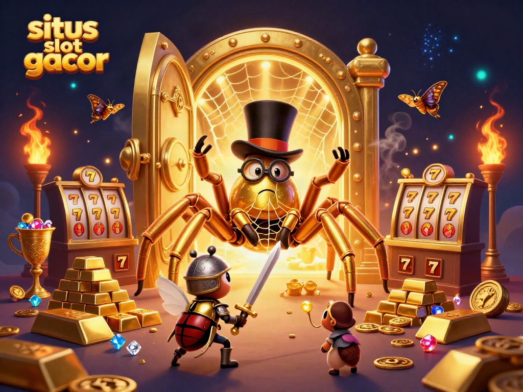 Experience vibrant gameplay at situs slot gacor with a bustling casino scene full of treasures.