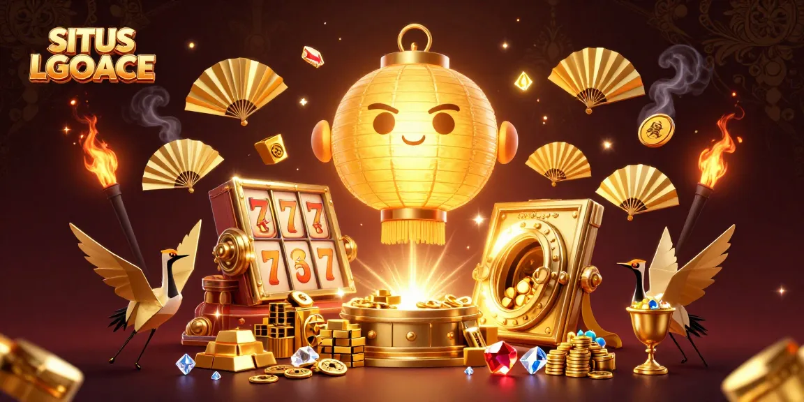 SITUS LGOACE showcases an immersive casino experience with gold treasures and lucky symbols.