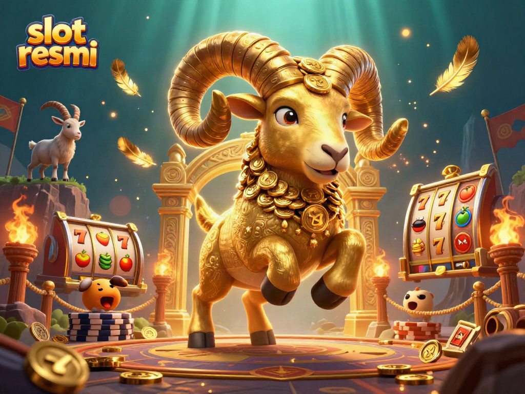 Win big with slot resmi at dynamic 3D casino illustration featuring golden ram and energizing elements.