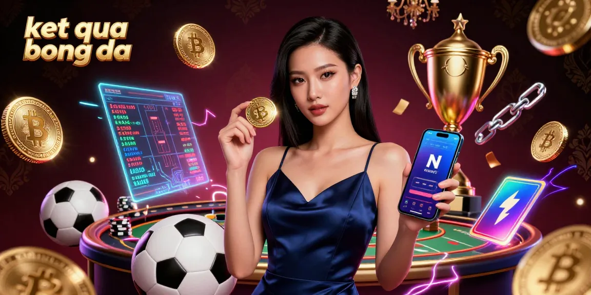 Ket qua bong da illustrated scene showcasing Asian woman with gaming elements depicting sports betting.