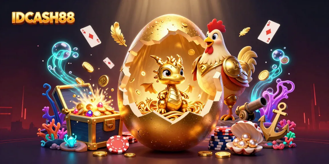 Experience thrilling gameplay with IDCASH88, featuring a golden dragon and poker chips in a vibrant casino scene.