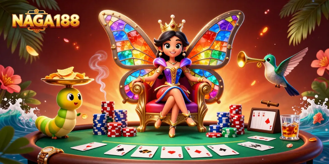 Permainan menarik di NAGA188, ratu kupu-kupu 3D di throne bunga dengan servis chip emas.