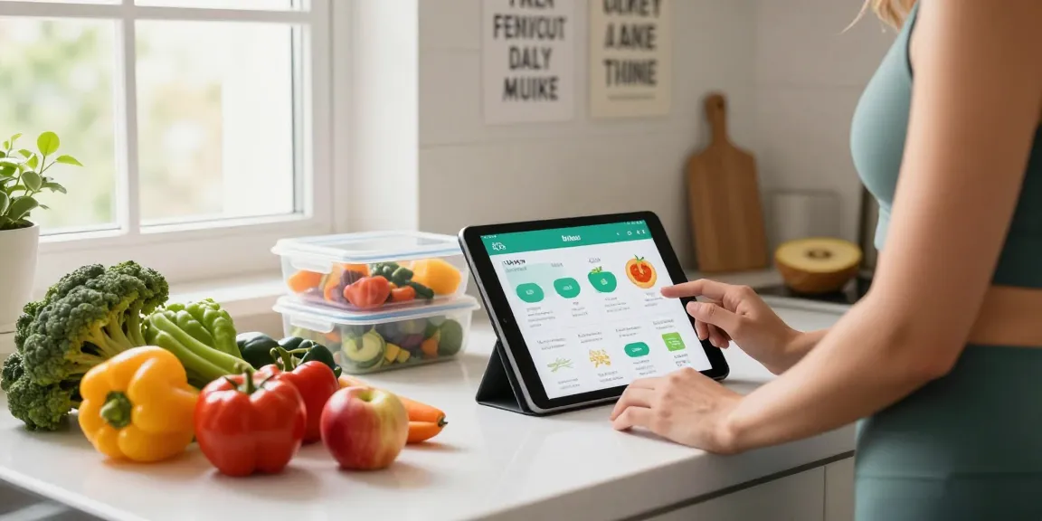 Using the best nutrition app to track healthy meals in a vibrant kitchen.