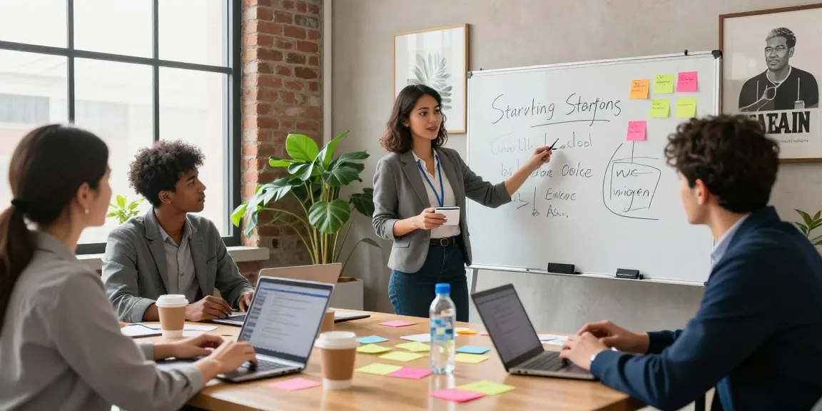 Team collaborating to promote your servises startups in a vibrant co-working space, showcasing diversity and professional energy.