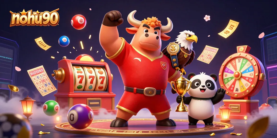 Join the excitement at nohu90 with a vibrant casino illustration showcasing winning moments.