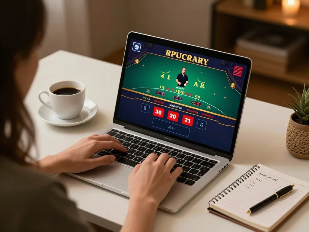Player enjoying a live dealer blackjack game on sc88 in a cozy home office setting.