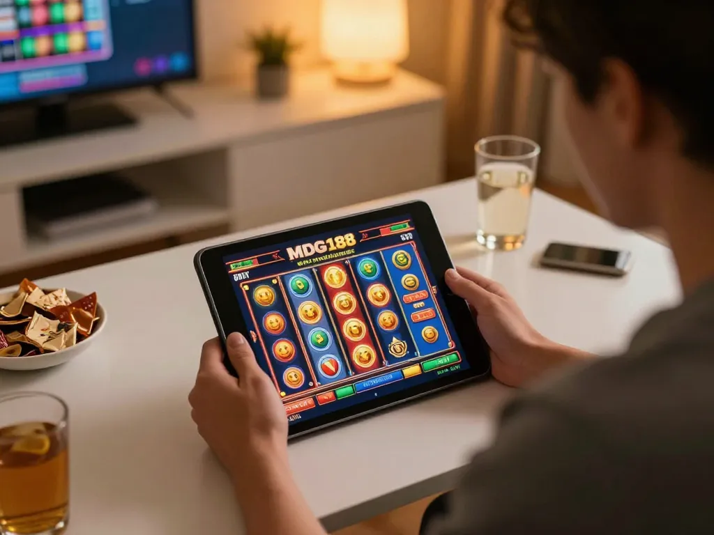 Engaging gameplay on MDG188 slot machine interface, highlighting online gambling excitement
