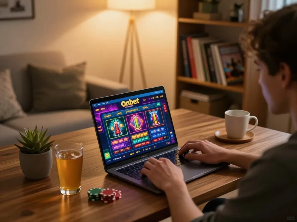 Players enjoying Onbet games at home, emphasizing a vibrant online gambling experience with strategic gameplay.