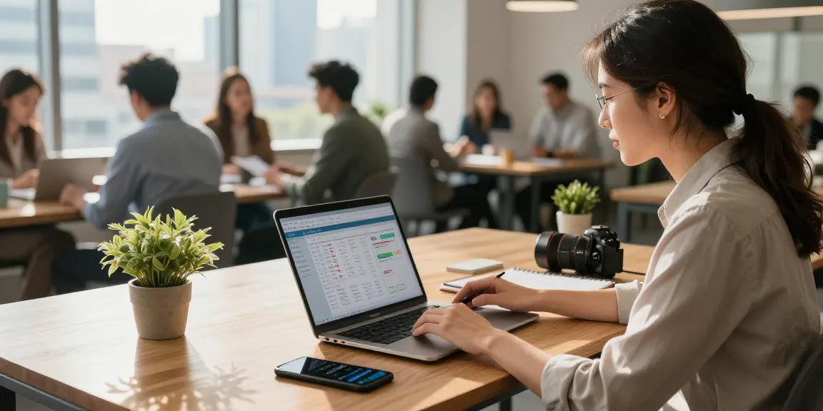 Self-employed consultant working in modern office space, showcasing productivity and collaboration.